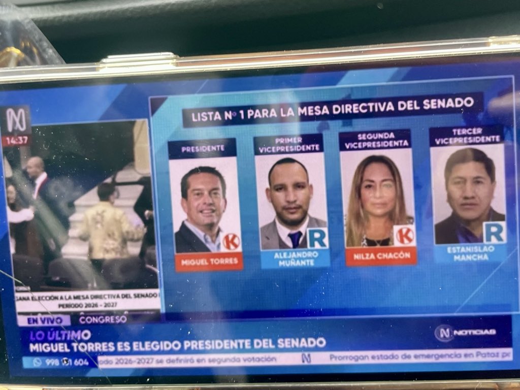 lamari_pe's tweet photo. 🇵🇪 ÚLTIMO | Miguel Torres fue elegido presidente del Senado para el período 2026-2027 durante la sesión del Congreso.

La elección marca el inicio de la conducción de la nueva Cámara Alta del Parlamento. https://t.co/KFWw1RpQAf