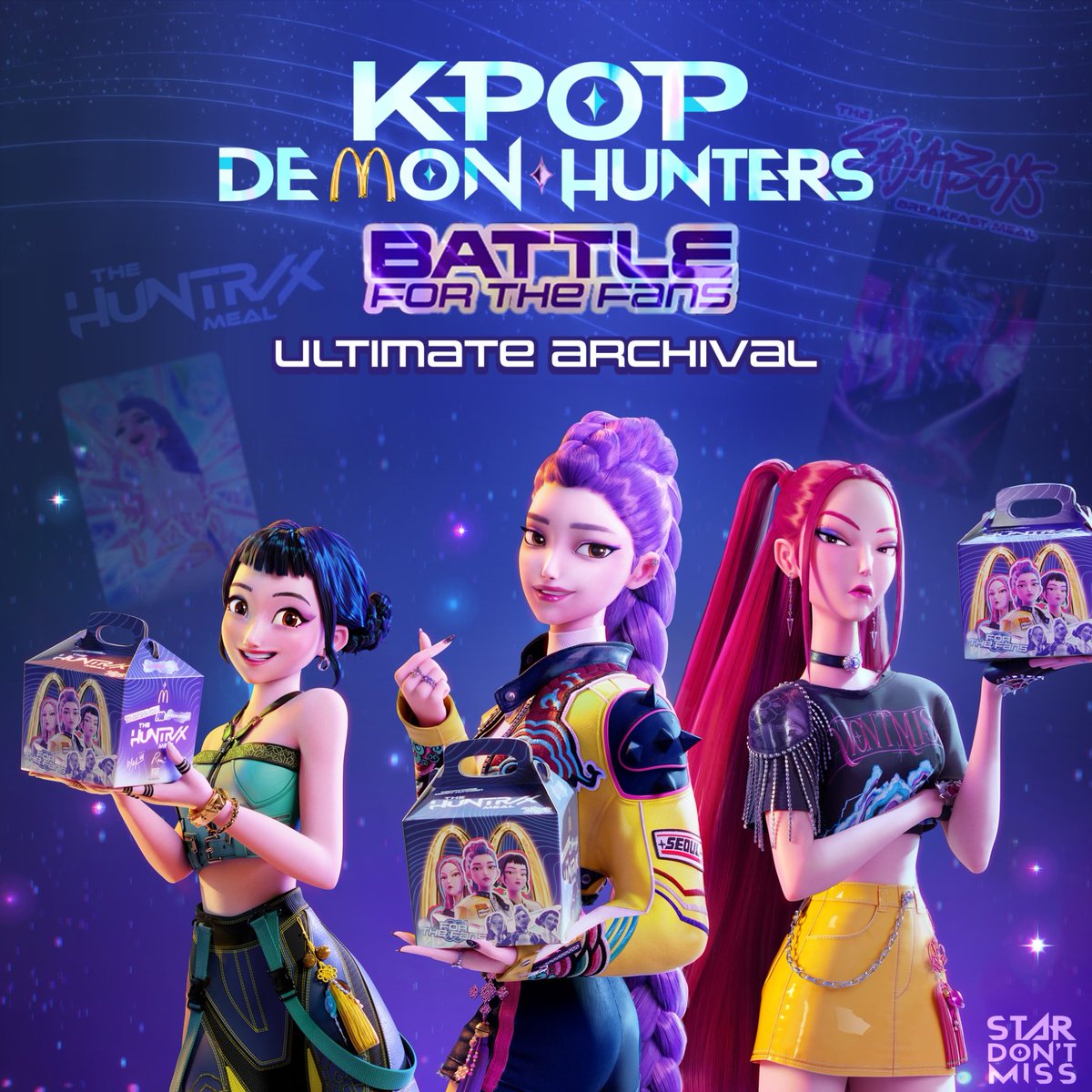 StarDontMiss's tweet photo. Surprise! McDonald's deleted all KPop Demon Hunters content after the meal ended, so I archived EVERYTHING from it. This collection includes all 18 videos, HD scans of the meal boxes and photocards, all 12 phone wallpapers, and more!

https://t.co/VlzniQGPcx

#KPOPDEMONHUNTERS https://t.co/4DIsY4jjol