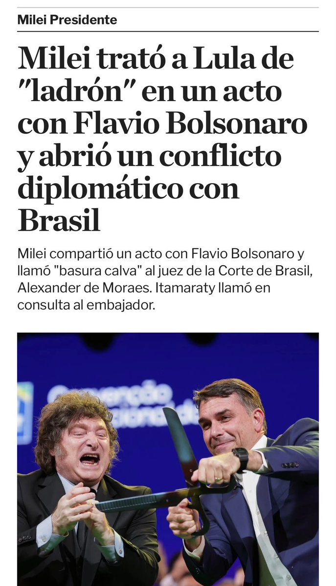 la_campora's tweet photo. Milei agrede a Lula, el presidente de un pueblo hermano y principal socio estratégico de nuestro país. Siempre contra Argentina el pequeño hombrecito que tenemos en la Casa Rosada. 

Mientras tanto, mañana recibe con honores a los saqueadores del FMI. El presidente más Anti Argentina que existe.