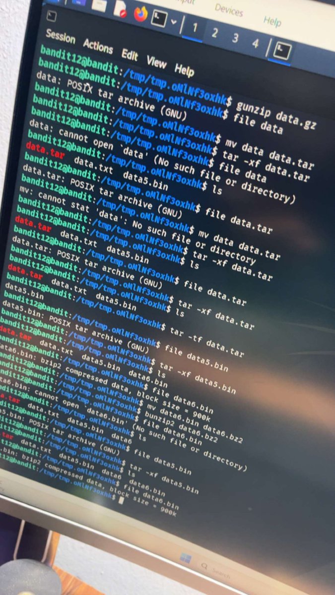 Great_guyfr's tweet photo. I reviewed my notes today to reinforce what I've learned so far, then restarted the OverTheWire Bandit wargame.

Level 12 definitely put my Linux skills to the test: 
• Create a temp directory
• Convert hex → binary 
• Identify file types https://t.co/OcwWVqnESn