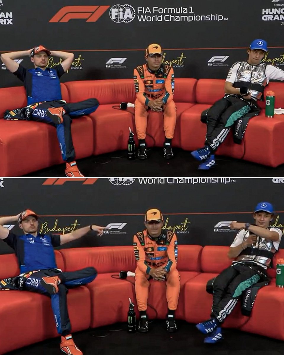 ESPNF1's tweet photo. Max and Kimi pointing at Lando when asked about plans for the summer break 😭 https://t.co/TJKB0XvHwa