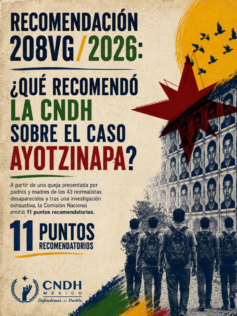 CNDH's tweet photo. Con la #Recomendación 208VG/2026 acreditamos hechos y planteamos acciones para avanzar hacia la verdad, la justicia y la reparación para las víctimas.
#DefendemosAlPueblo https://t.co/WZ8cencpj2