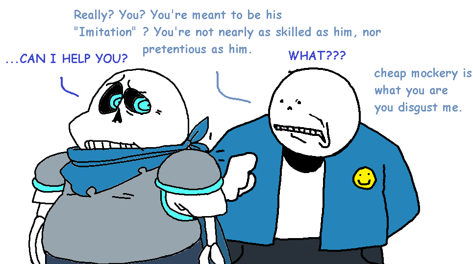 DrFreake's tweet photo. I think Simpletale sans is overall a genuinely friendly, cheerful guy despite his twisted worldview I imagine he'd be a huge asshole to AU versions of himself lol #simpletale https://t.co/c9cKnUOlCY