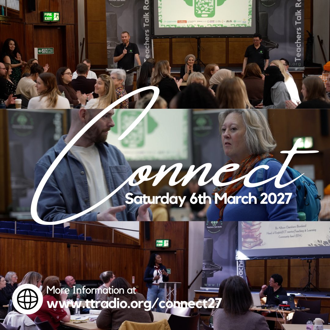 TTRadioOfficial's tweet photo. Alert educators! (Post not written with AI)

Teachers Talk Connect is back for 2027, our third annual super conf up in Manchester!

FREE tickets for all teachers and school leaders
NEW teacher voices sharing expertise directly
SUBJECT strands and THEMATIC strands

Event page including speaker application open now: https://t.co/1teWtFsOTe 
2026 video: https://t.co/GsCIk4pWB4 
Michael Wright event vlog: https://t.co/WyvI8ANeph 

Go on, join us for free on 6th March 2027 - tickets out 1st September 2026.