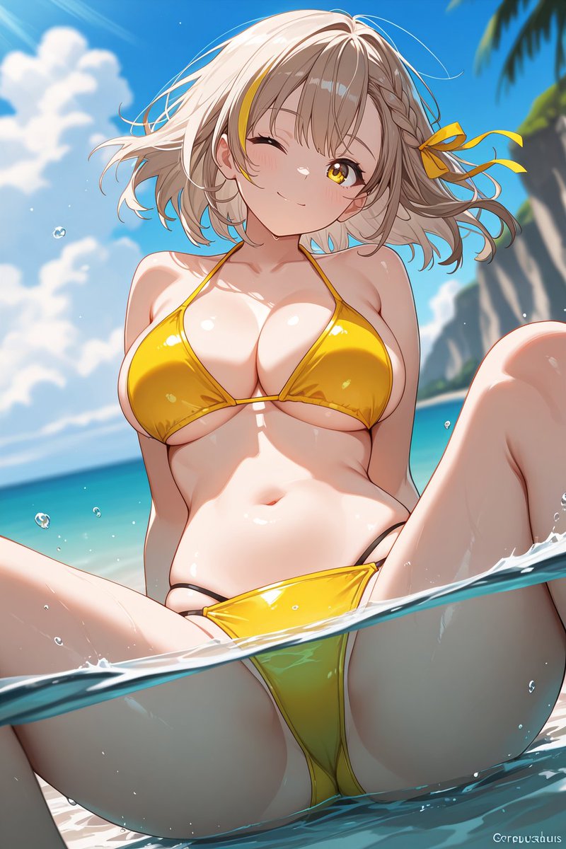 ai_hexmyria's tweet photo. ノア💛  
海でこんなポーズ……キミの視線、熱いよ？♡ https://t.co/v8wRaY8q7O