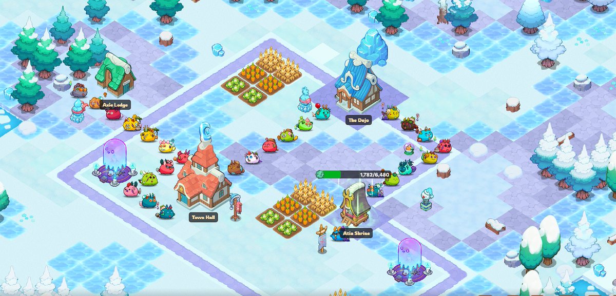 tokenkoAHC_PH's tweet photo. My little winter village❄️☃️

A snowy trail leading from AXIE LODGE➡️TOWN HALL➡️DOJO➡️ATIA'S SHRINE 🤍, surrounded by my favorite winter decorations and protected by two historic Aave Phantom Altars.

#axieTerrariums https://t.co/SlsZKh3cW9