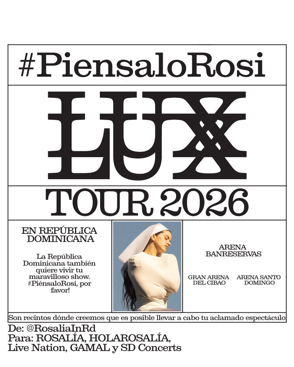 RosaliaInRD's tweet photo. #PiensaloRosi, que la tierra del tigueraje te espera con los brazos abiertos! 🤍✨🇩🇴
Mas información en ig: @rosaliainrd
#rosalia @hola_rosalia @LiveNation @LiveNationLatin @gamalhache @sdconcertsrd https://t.co/8rh9FXQaOF