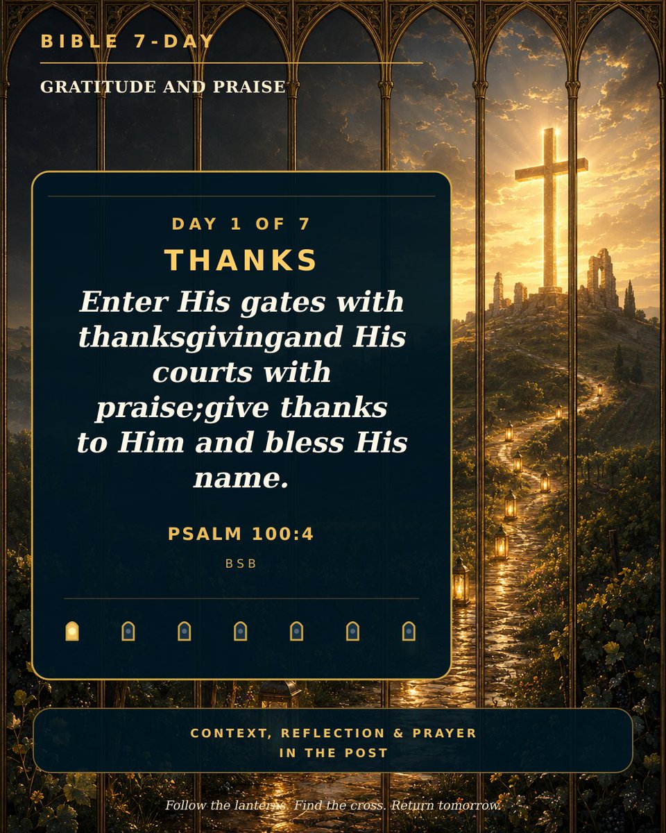 Bible7Day's tweet photo. Day 1 of 7 — THANKS

What can you name before God with gratitude?

Today's Prayer: Lord, I enter this day with thanksgiving and praise.

Tomorrow: GRATEFUL.

#BibleVerse #Thanks https://t.co/HOqIT1qYye