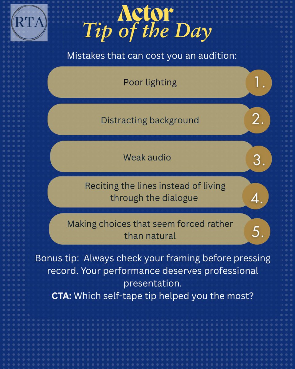 RighteousTalent's tweet photo. Another batch of tips and tricks from RTA! #actors #auditiontips #casting #actingtips #righteoustalent https://t.co/65GVpZuTwl