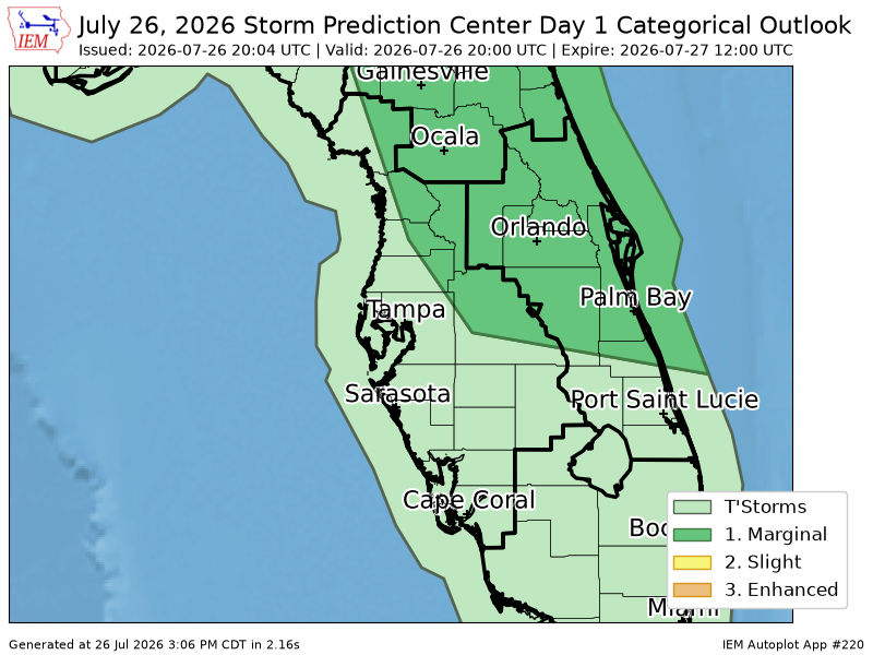 tychistorm's tweet photo. #SPC issues Day 1 Marginal Convective Risk at Jul 26, 20:04z for TBW https://t.co/XEsJ0dALKw https://t.co/rDHN8GgVZO