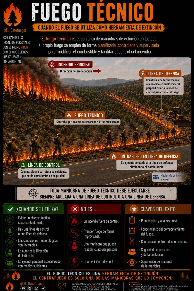 El_Batefuegos's tweet photo. #IFBurgohondo #Ávila 
#IFSierraOeste #Madrid 
#IFAlmorox #Toledo 
Nivel 3. ACTIVOS

El fuego es una herramienta más de los bomberos forestales

Con la llegada de la noche, si las circunstancias lo permiten, puedes llegar a ver nuevos focos secundarios, no te alarmes, son los bomberos utilizando fuego técnico

#IIFF