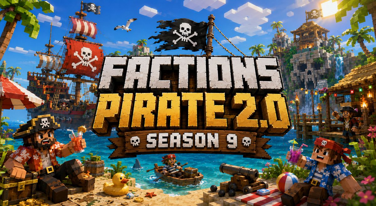 PlayMinecadia's tweet photo. Factions Pirate 2.0: Season 9 Release ⚓️

Join us this Friday @ 5PM EST for a new and exciting Factions: Pirate 2.0 season! ⚔️

We'll be giving away:
🦜 3x Kraken+ Ranks (30 days)
🦜 3x vKit Shards
🦜 15,000x Gold

Follow us, Repost, and Like to enter! 🏴‍☠️