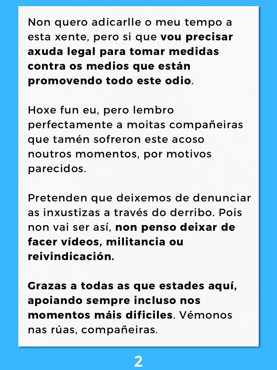 AliciaArruti's tweet photo. Comunicado sobre as ameazas de morte e odio recibidas dende onte. https://t.co/1OAiVigtCs
