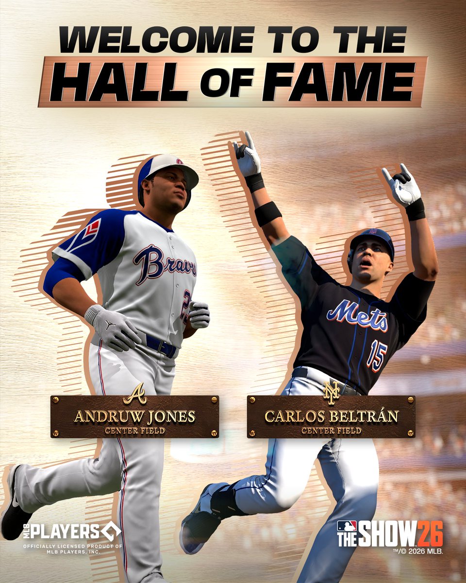 MLBTheShow's tweet photo. Congratulations to the newest members of the Hall of Fame, Andruw Jones and Carlos Beltrán! 🏆⚾

@baseballhall https://t.co/E0dp30vcRN