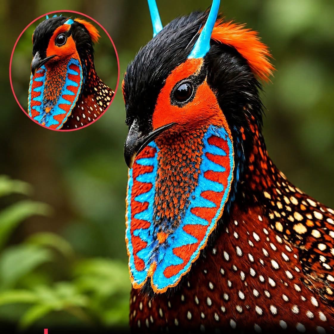 Natureegir1's tweet photo. This is a *Satyr tragopan*, 
a rare and stunning pheasant 
with incredible colour. https://t.co/dIvvOkfFXC
