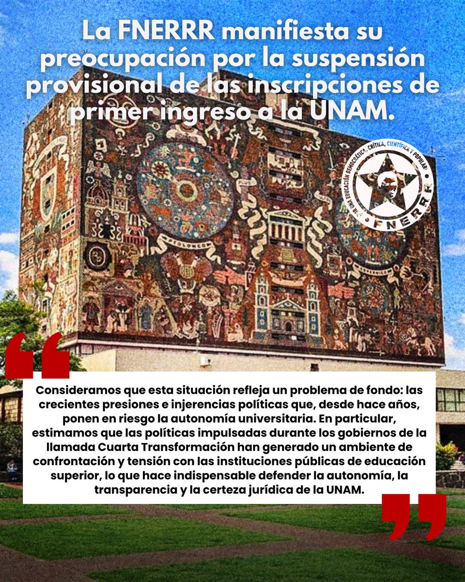 FNERRR_NACIONAL's tweet photo. 📣🔴 𝐋𝐚 𝐅𝐍𝐄𝐑𝐑𝐑 𝐦𝐚𝐧𝐢𝐟𝐢𝐞𝐬𝐭𝐚 𝐬𝐮 𝐩𝐫𝐞𝐨𝐜𝐮𝐩𝐚𝐜𝐢𝐨́𝐧 𝐩𝐨𝐫 𝐥𝐚 𝐬𝐮𝐬𝐩𝐞𝐧𝐬𝐢𝐨́𝐧 𝐩𝐫𝐨𝐯𝐢𝐬𝐢𝐨𝐧𝐚𝐥 𝐝𝐞 𝐥𝐚𝐬 𝐢𝐧𝐬𝐜𝐫𝐢𝐩𝐜𝐢𝐨𝐧𝐞𝐬 𝐝𝐞 𝐩𝐫𝐢𝐦𝐞𝐫 𝐢𝐧𝐠𝐫𝐞𝐬𝐨 𝐚 𝐥𝐚 𝐔𝐍𝐀𝐌. https://t.co/5iMSKxWtWV