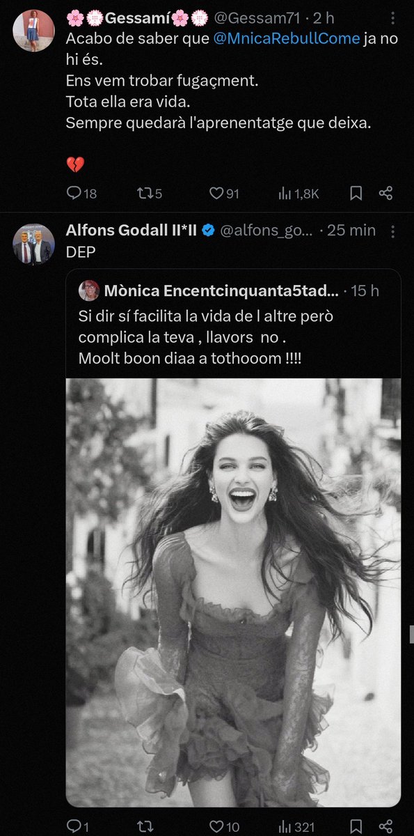 MRSHL0's tweet photo. A la gent d'aquesta xarxa ens han dit moltes coses dolentes. Han aprofitat altaveus per fer creure que erem el dimoni.

Però la tristesa que sentim per la pèrdua d'un dels pilars de Twitter Catalunya, són l'exemple que demostra que som una pinya; diversa, però unida.

DEP Mònica. https://t.co/zQgn7h6qnx