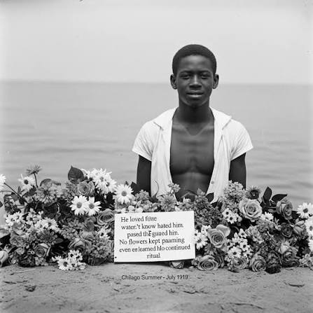 blackJournals01's tweet photo. On this day in 1919, a Black teenager drifted across an invisible line in Lake Michigan. White beachgoers stoned him until he drowned. He was 17.

His name was Eugene Williams. The "line" was the unofficial boundary between the white and Black sections of a Chicago beach. A line drawn on WATER.

Police arrived. Black witnesses pointed out the man who had thrown the stones. The officer refused to arrest him  and arrested a Black man from the crowd instead.

That refusal lit Chicago on fire. Thirteen days of white mobs raiding Black neighborhoods, and Black veterans fighting back: 38 dead, 537 injured, roughly 1,000 Black families burned out of their homes.

It began because a child couldn't see a border that existed only in white minds.

This is why we have documented 150 crimes against Black people that remain unanswered for https://t.co/V6OJtayKnF