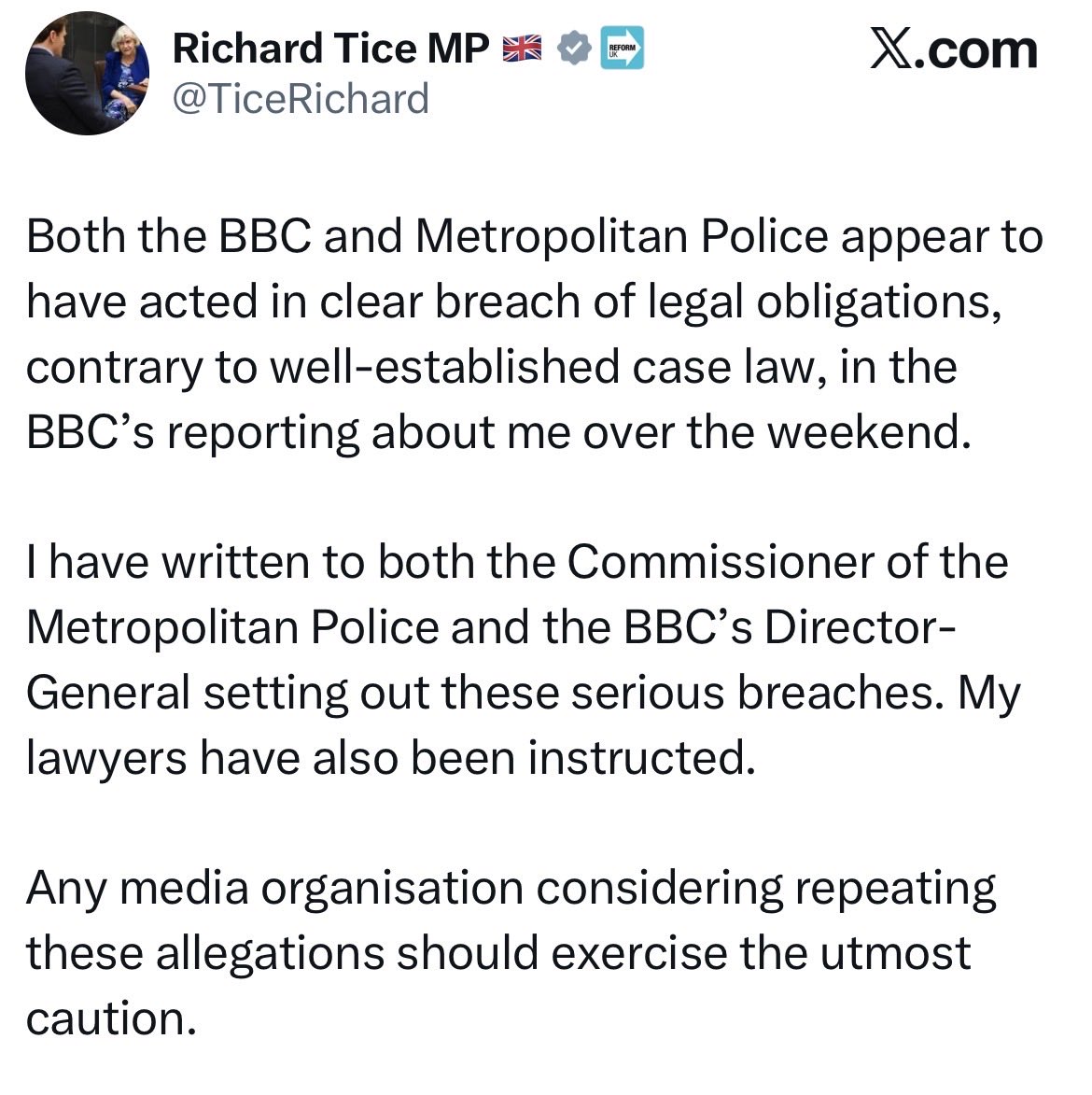 Eyeswideopen69's tweet photo. Quick reminder: Dick Tice was all over the BBC demanding that Starmer and Rayner resign over reading glasses and stamp duty.

Not money laundering for a convicted fraudster. https://t.co/zN3E2gDZb7