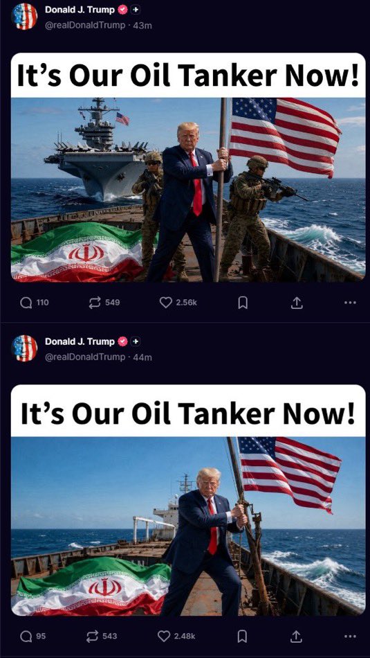 TheInsiderPaper's tweet photo. President Trump has posted AI-generated images of US forces striking and seizing Iran’s critical Kharg Island https://t.co/xdyBWiLRle