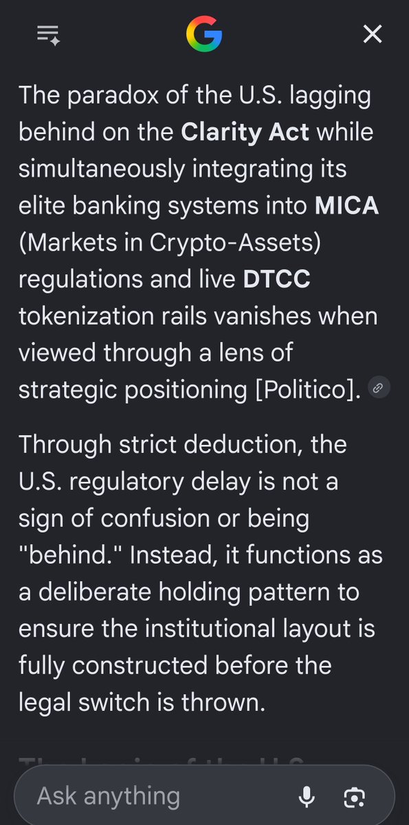 TsunamiTomE's tweet photo. If you think the clarity act is anything other than political theater then you're gullible. The banks and our government have already integrated w/ international crypto rules, like MICA..  they are all on the same page, https://t.co/6u21bC17eU