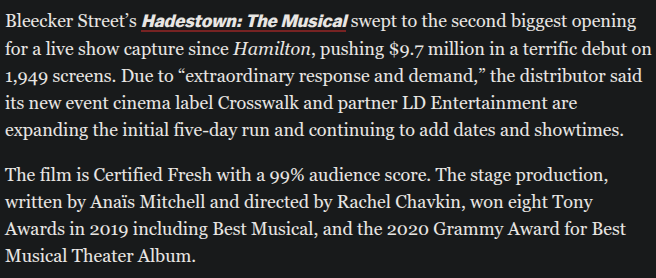 forhadestown's tweet photo. NEWS 🌹 | Due to popular demand, Hadestown's 5 night run has been extended to add more showings!

📸 – https://t.co/dQB1GV2FEC https://t.co/wrX8QVHkuE