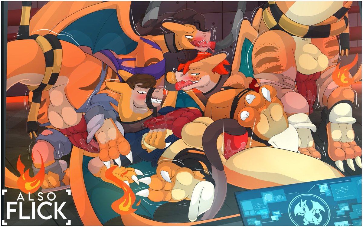 FlickAlso's tweet photo. Is this some sort of Charizard factory? 😳

Me with kotarofoxxxx and exhaustedlucario https://t.co/bw1YZNGZWt