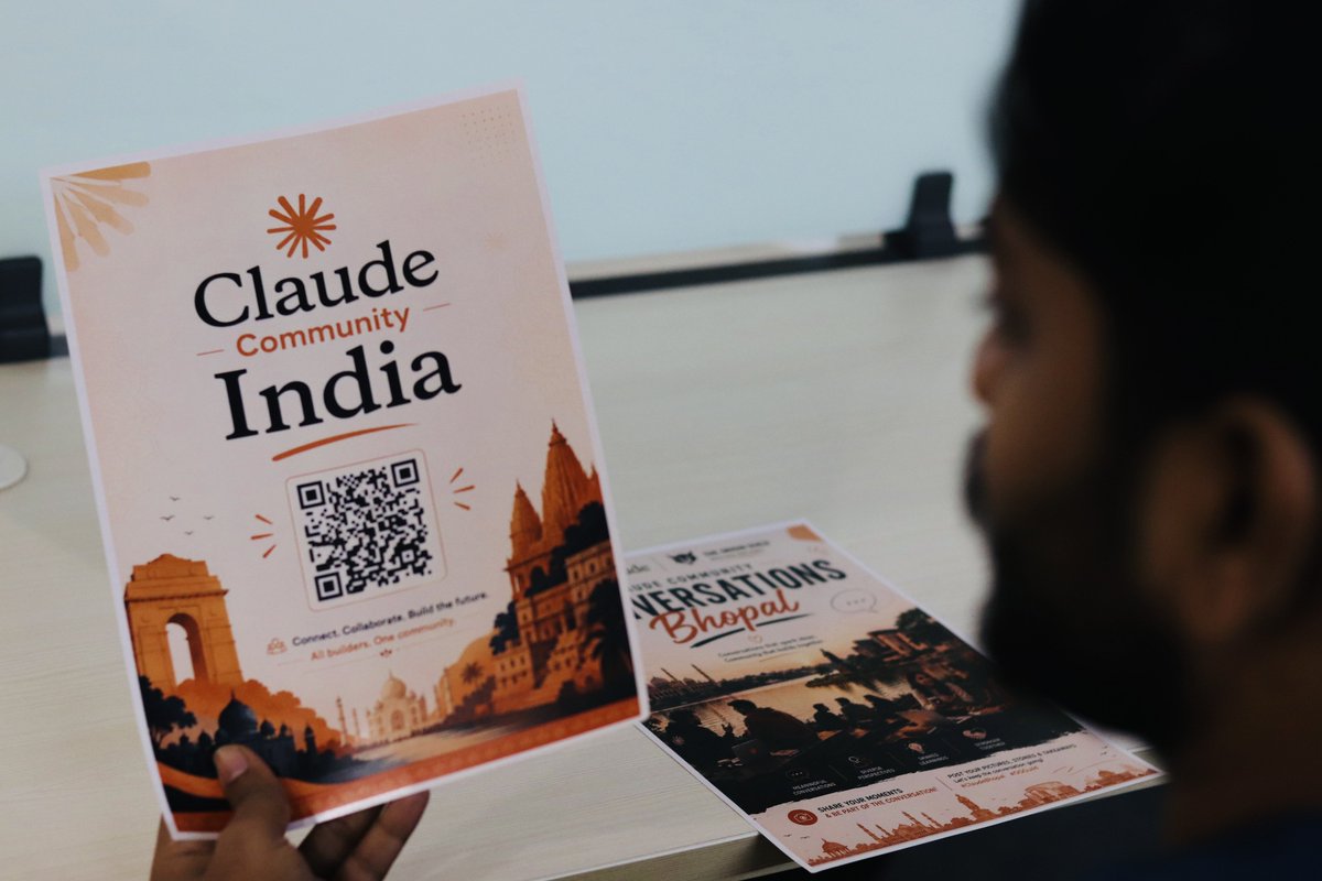 web3vilash's tweet photo. Just wrapped up an incredible evening at the Claude Community Conversation, Bhopal.🌐✨

Great conversations, great people, and a room full of builders genuinely excited about AI.

Huge thanks to @og_guild &amp; @theBuilder_base for putting this together at @sheryians_ .

#Claude #AI https://t.co/NRVAI8IzAd