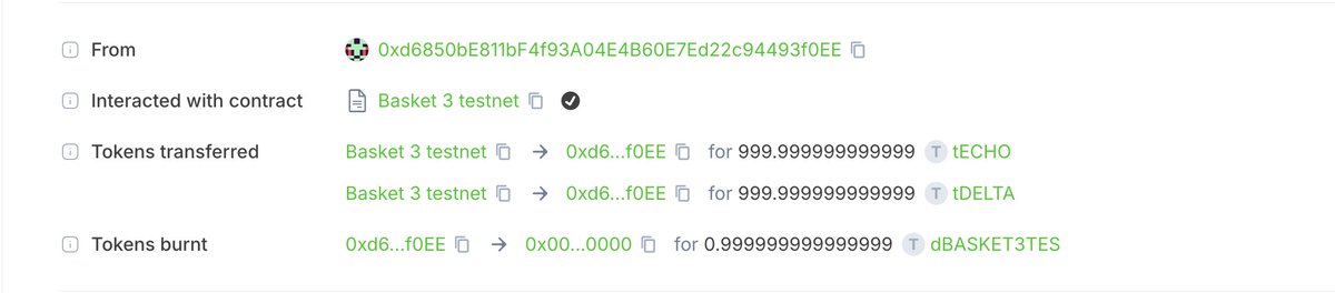 DMNDBasket's tweet photo. Redemption flow working end-to-end on testnet (and individualized contracts on a per-vault basis). https://t.co/5PKww48cTZ