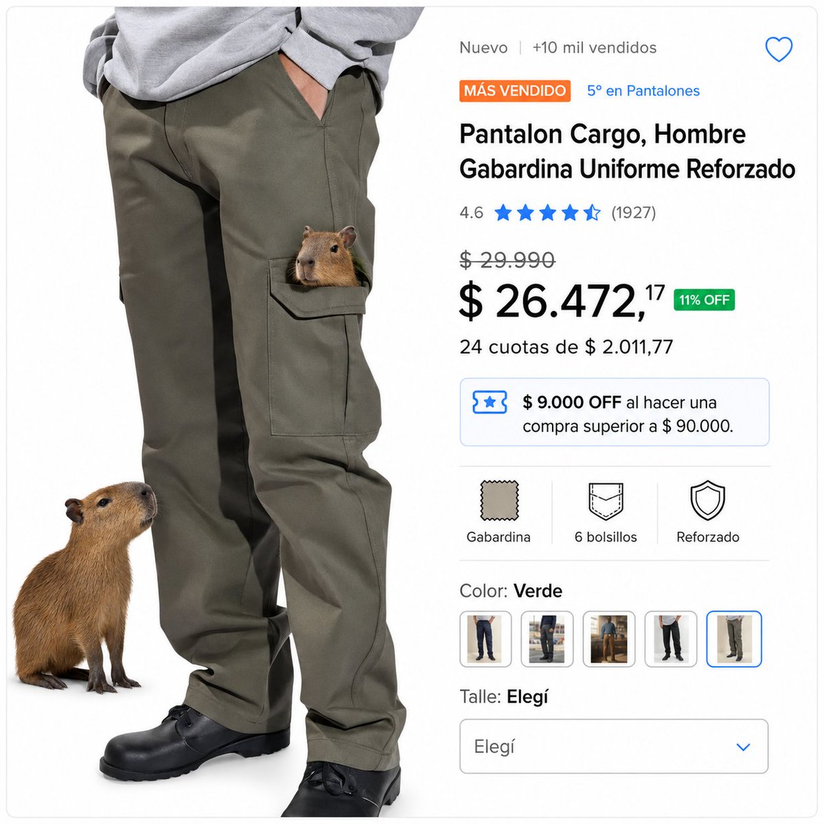 mejoroferta_ar's tweet photo. 👖 Pantalón para trabajar, no para cuidarlo 
Cargo de gabardina con costuras reforzadas y 6 bolsillos.
Tiro medio. Talles 38 al 60. Verde, Negro, Marrón, Gris o Azul.
