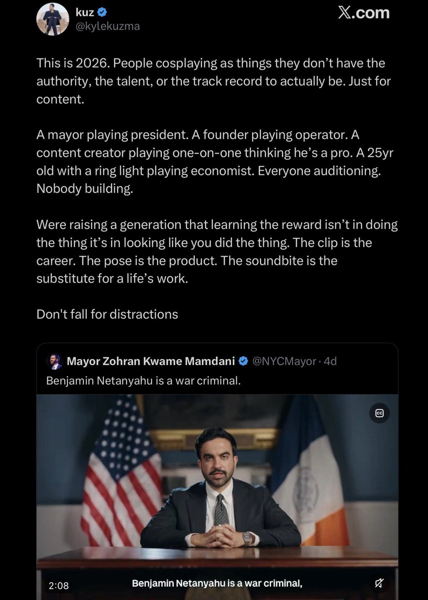 HaterReport's tweet photo. Milwaukee Bucks forward Kyle Kuzma criticized New York City Mayor Zohran Mamdani. 

“A mayor playing president” https://t.co/GKHCviY2tH