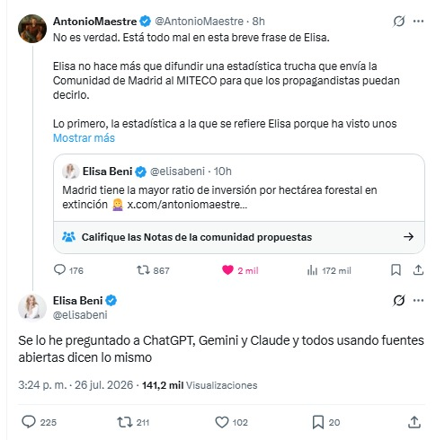 JulianMaciasT's tweet photo. SAME ENERGY.
Elisa Beni difundiendo bulos sobre los incendios para defender a Ayuso, igual que Pilar Rahola para defender a Israel, ambas cuando le pillan con la mentira dicen que se lo dijo la IA, ambas aparecen casi a diario en la tele para difundir propaganda. https://t.co/zMKn7l7M7i