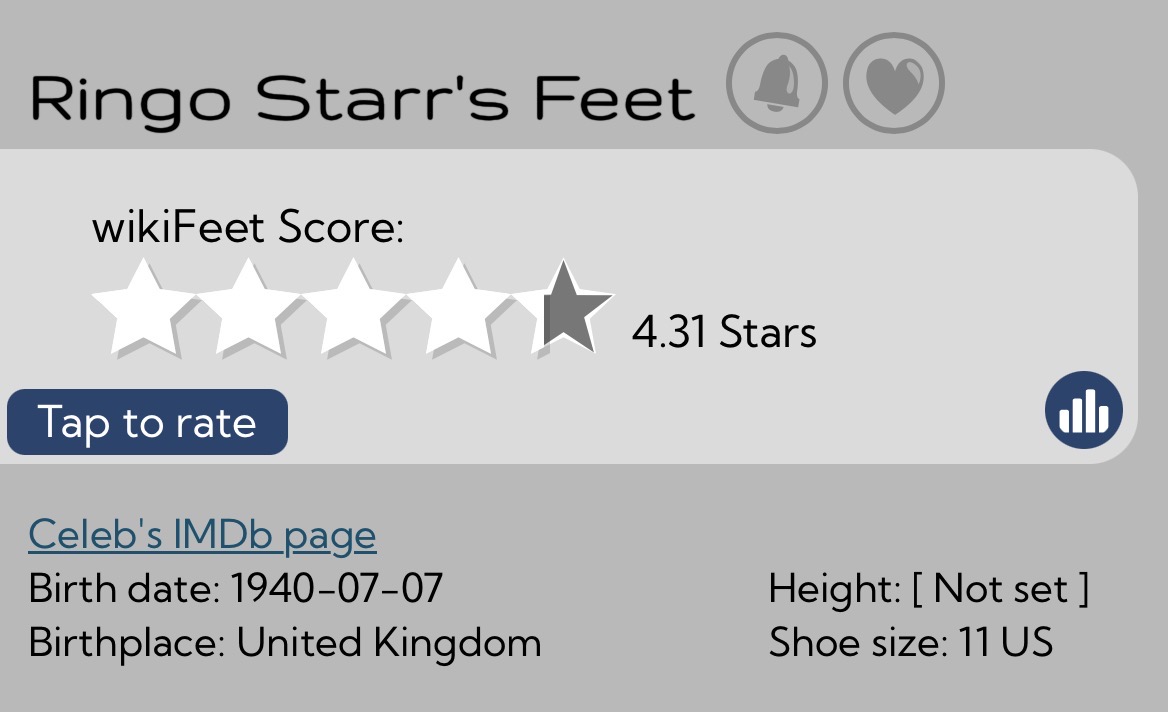 beatletwt's tweet photo. The Beatles wiki feet ratings https://t.co/LJBNtjFVTm