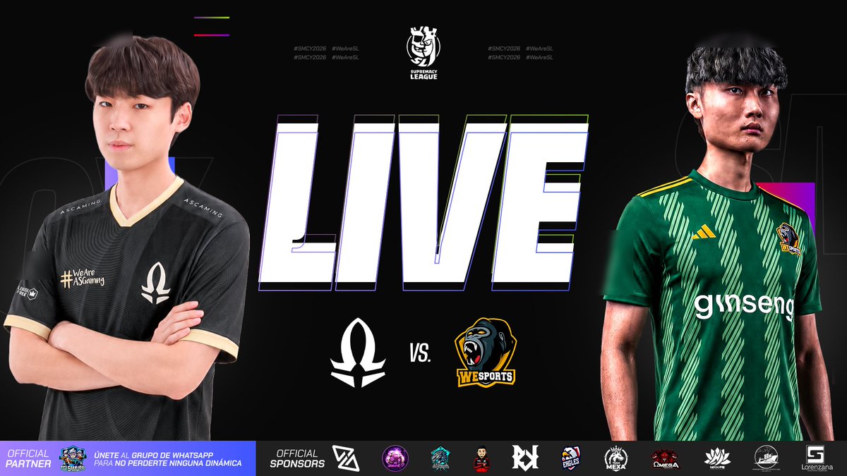 CR_Supremacy's tweet photo. ⚫ 𝐋𝐈𝐕𝐄 - 𝐌𝐀𝐓𝐂𝐇 𝟔 - 𝐑𝐎𝐔𝐍𝐃 𝟒

SECOND MATCH OF THE DAY! 🏆🔥

The group leaders return to the Supremacy arena and could lock up first place if they keep their winning streak alive. 📈👑

But AS Gaming is still fighting for a playoff spot and won't go down without a fight! 💥

🇵🇪 @_AS_Gaming 🆚 @WeSports_CR 🇩🇪
⏰: 21:00 UTC - 15:00 🇲🇽 - 23:00 🇪🇸
📺🇪🇸: https://t.co/TOheAE1Vc3
📺🇪🇸: https://t.co/ceW0lwLyd4
🎙️🇪🇸: @Recameca
📺🇺🇸: https://t.co/S5EMJNturO
🎙️🇺🇸: @ArkaneCr01

#SMCY2026 #WeAreSL #ClashRoyale
