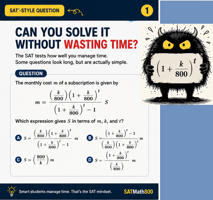 satmath800_'s tweet photo. Some SAT questions look harder then they are.
See the solution here:👇
https://t.co/H7EBu6IbMy
%100 FREE SAT Math prep

Just hide the monster 😃
#DigitalSAT #SATPrep #SATMath #CollegeAdmissions #CollegePrep #math #HighSchool #Education https://t.co/Eyv88xIvOM