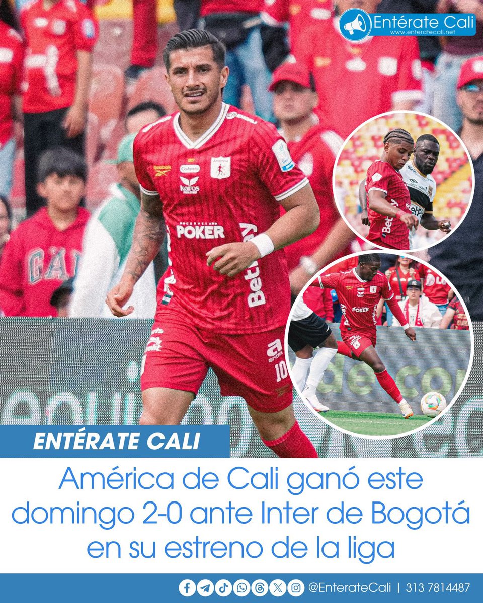 EnterateCali's tweet photo. América de Cali se estrenó 2-0 ante Inter de Bogotá este domingo por la Liga Betplay, dejando buenas sensaciones para los hinchas. 

Los goles llegaron de la mano de Tilman Palacios y Yeison Guzmán, de penal. El cuadro escarlata se destacó por el control del partido, las transiciones rápidas y también la solidez defensiva. 

Uno de los puntos más altos fue Luis Quiñones, quien provocó justamente el penal que desencadenó en el 2-0. También el portero Jean Fernandes, que tuvo cuatro atajadas clave, entre ellas una pena máxima.

Con este inicio, América espera dejar atrás las malas imágenes que ha dejado en los últimos años, en los que ha llegado a finales, pero no ha vuelto a lograr un título desde 2020. 👹❤️🏟️