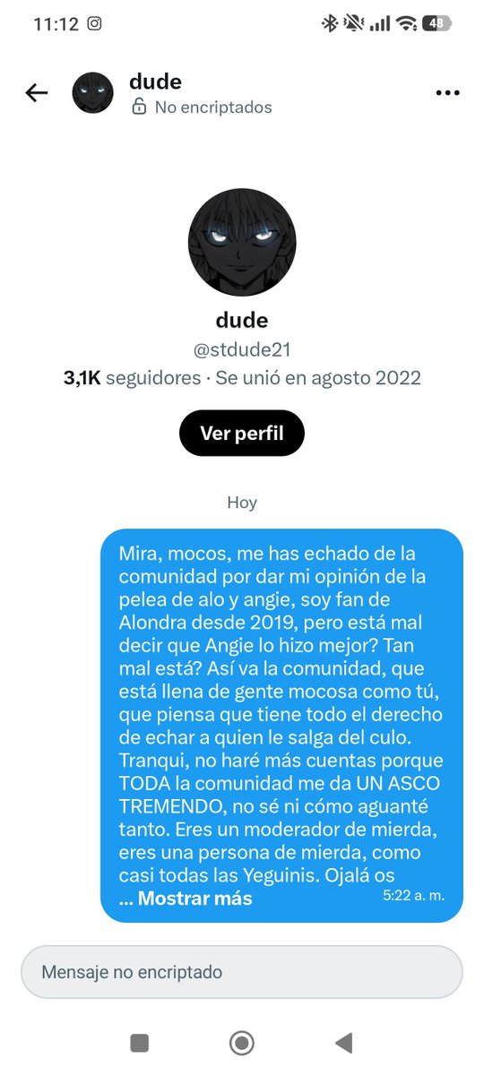 Yeguini98_'s tweet photo. @stdude21 , el moderador de @alondrisaa me echó de la comunidad por poner una opinión. Y no fue la primera vez. 
Sinceramente empiezo a pensar que es un niño de 9 años 🤦🏻‍♀️ https://t.co/JrHRQjOSCG