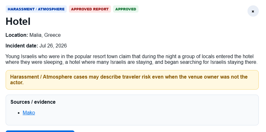 JookingRadar's tweet photo. https://t.co/rRpFfyDzFL 
@antisemitism @ADL @IsraelMFA @IsraeliPM @TimesofIsrael @VisitGreecegr @TourismIsrael @HenMazzig 
Jooked 🪳

Another travel incident reported on https://t.co/0oVszm7r6c.

Transparency matters. Travelers deserve to know before they book. https://t.co/Nzn7zaCjB1