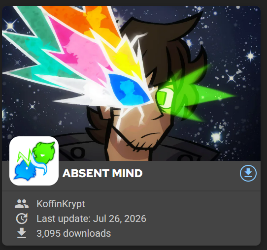 KoffinKrypt's tweet photo. After two years, my project, OMORI: ABSENT MIND is finally completed!!! Available to download on the MODS․ONE site! I hope people can enjoy the story I wrote <3
#OMORIMOD #OMORI https://t.co/fglzqelxSA