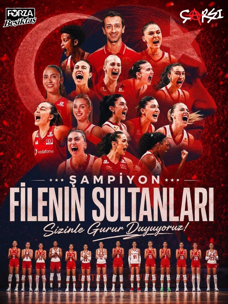 forzabesiktas's tweet photo. Parkede son topa kadar mücadele eden, ay-yıldızlı bayrağımızı zirveye taşıyan ATATÜRK'ün kızları Filenin Sultanları’na binlerce kez tebrik ediyoruz !

Türk kadınının gücünü, azmini ve kararlılığını tüm dünyaya bir kez daha kanıtladınız! 
Milletler Ligi Şampiyonu Filenin Sultanları'nı gönülden tebrik ediyor, bize yaşattığınız bu tarifsiz gurur için teşekkür ediyoruz. Bayrağımız en tepede
#forzabesiktas #çArşı
