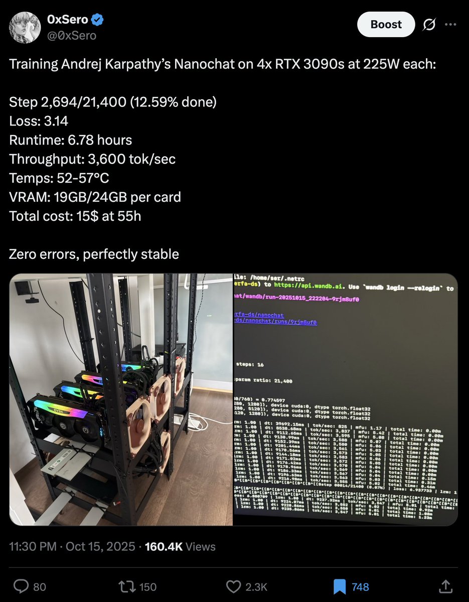 0xSero's tweet photo. Since I started hoarding hardware and building this stack exactly a year ago, I've:

- Scraped the web for training data
- Pretrained/Fine-tuned/post-trained
- Great with compression
- Built 3 rigs
- Entire inference to app
- Educated / written

I know the totality of the stack https://t.co/Nh1rJvdybH