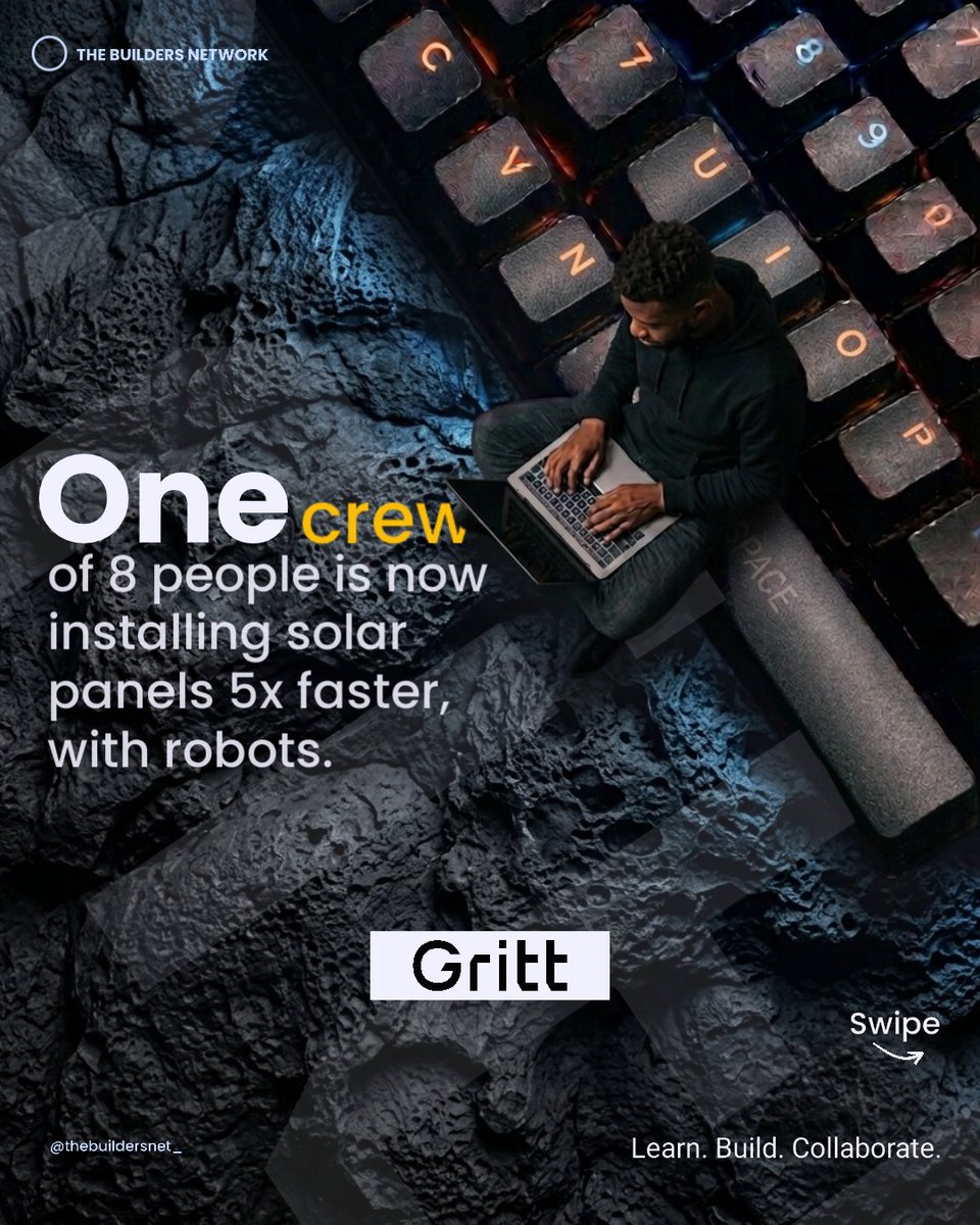 thebuildersnet_'s tweet photo. One crew of 8 people is now installing solar panels 5x faster, with robots.
Gritt raised $26M for AI-controlled robots that bolt onto regular construction equipment.
8 people. 4,000 panels a day.
Without it,  just 800.
This is AI solving real physical problems.
@GrittRobotics https://t.co/ZW4Rw6L2NX