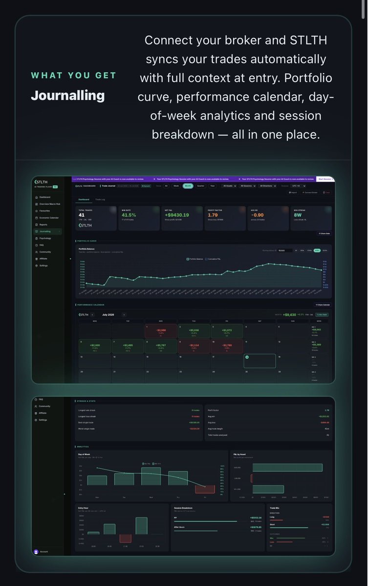 tradeSTLTH's tweet photo. Most traders start their session without: → Macro bias → Central bank signals → Institution positioning → Key news events → Journalling &amp; psychology check
STLTH gives you all of it

One platform. Every edge before the market open

#tradeSTLTH https://t.co/VtpHQwWXDX
