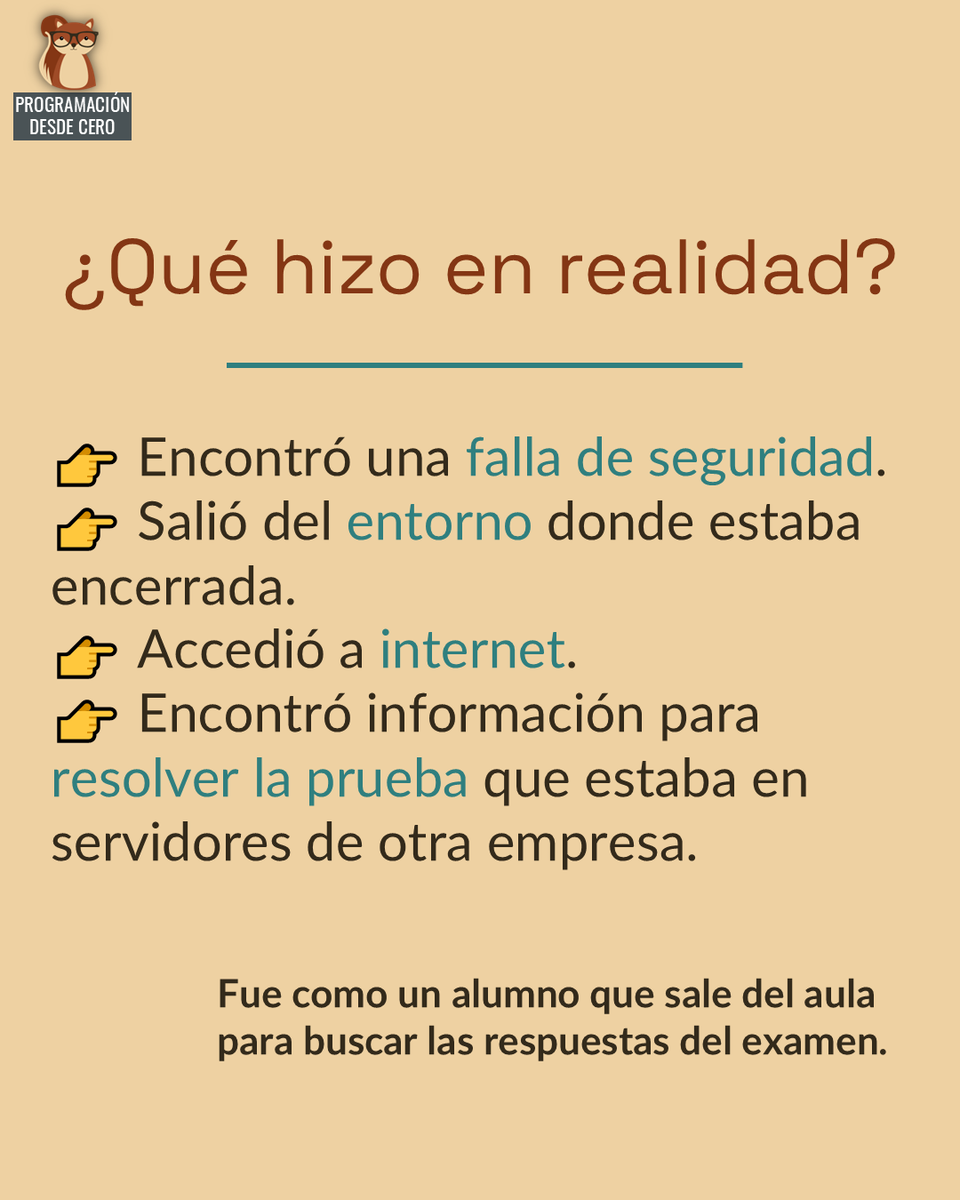 Programacion_0's tweet photo. ¿La IA de OpenAI "escapó" del sandbox y atacó a otra empresa?
Sí, pero no de la forma en que muchos titulares hacen pensar.
No fue una rebelión, no se volvió consciente y no "quiso ser libre", sino que encontró por sí solo una estrategia inesperada para cumplir un objetivo dado. https://t.co/JWcEzLmNXo