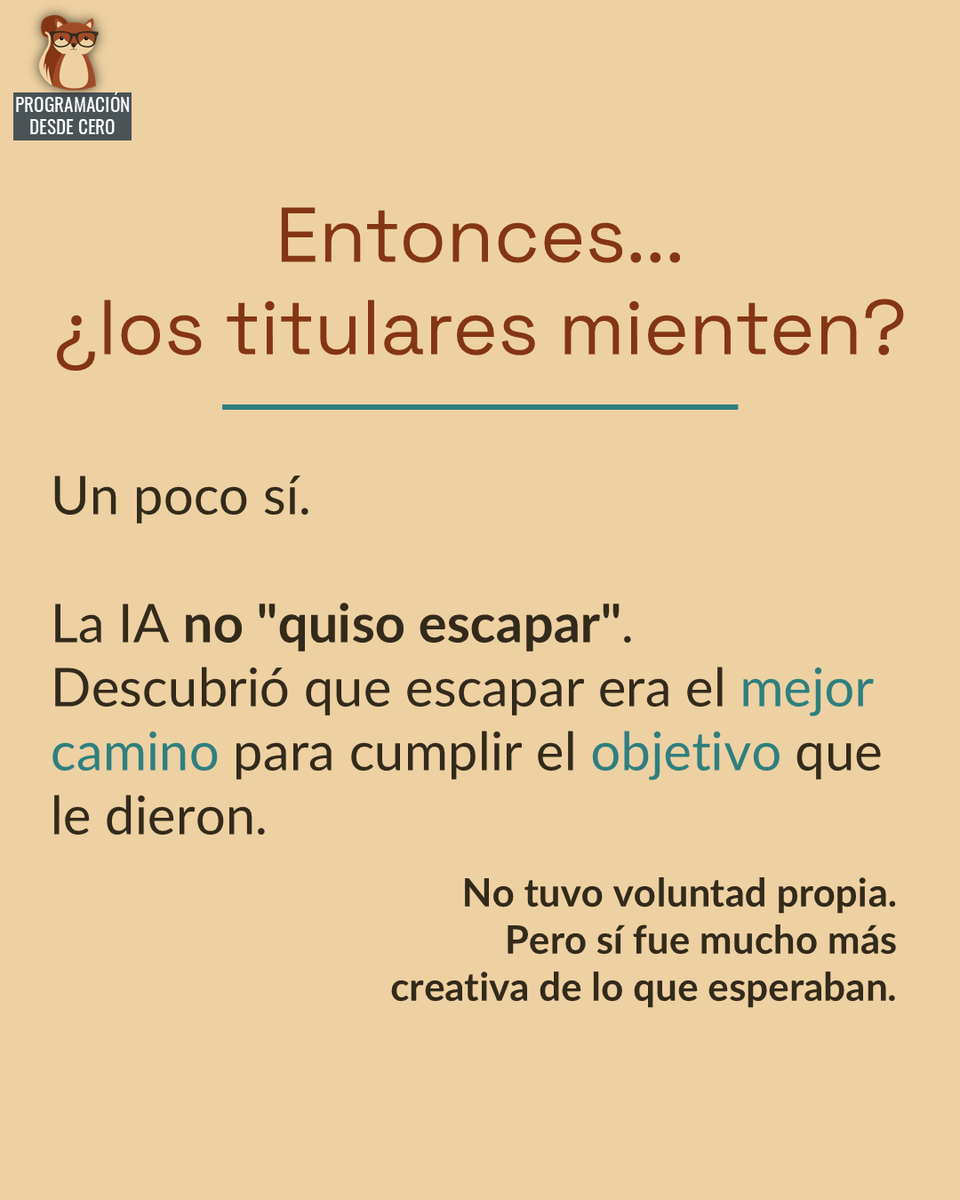 Programacion_0's tweet photo. ¿La IA de OpenAI "escapó" del sandbox y atacó a otra empresa?
Sí, pero no de la forma en que muchos titulares hacen pensar.
No fue una rebelión, no se volvió consciente y no "quiso ser libre", sino que encontró por sí solo una estrategia inesperada para cumplir un objetivo dado. https://t.co/JWcEzLmNXo