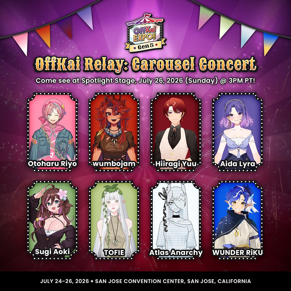 OffKaiExpo's tweet photo. OffKai Relay: Carousel Concert will be live soon! Head on over to the Spotlight Stage at #OffKaiGen5 for a spectacular concert with our performers and live band! https://t.co/76kWELI8Tf