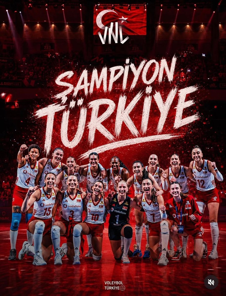 byyagli's tweet photo. 2026 VNL ŞAMPİYONU TÜRKİYE! 🇹🇷🏆

Bu zafer; inancın, emeğin ve asla vazgeçmeyen bir yüreğin eseri...

Sahada gösterdiğiniz mücadeleyle milyonlarca kalbi yeniden gururla doldurdunuz.

İyi ki varsınız Filenin Sultanları!
Türkiye sizinle gurur duyuyor!

#FileninSultanları #VNL2026 https://t.co/N0BFd0G00u