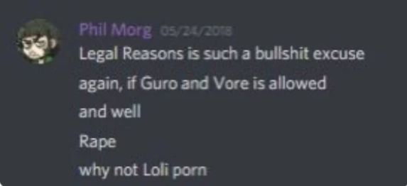 Garbogamer006's tweet photo. @Qaziamodo @Brule_64 Phisnom is a lolicon.

he follows a lolibait vtuber on his alt account and follows several lolicon porn acc on twitter.

also this old discord screenshot resurfaced https://t.co/eQY1ndiBYD