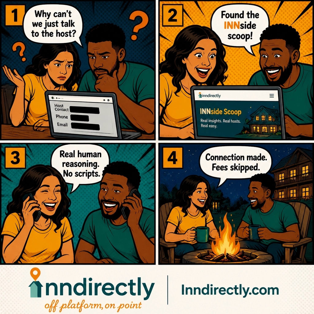 Inndirectly's tweet photo. Get the INNside scoop. π β¨ Talk to real hosts and skip the middleman bots. Think of us as your gateway to direct booking and fee-free travel. https://t.co/vfJShIQLtg #BookDirect https://t.co/9WwVWWoiPc