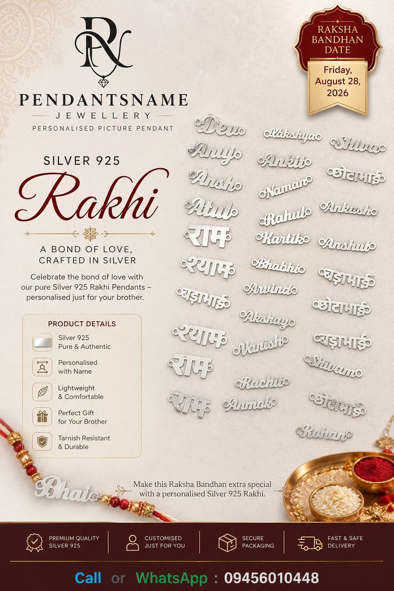 pendantsname's tweet photo. Raksha Bandhan
https://t.co/bZxMAXji2c
Silver Rakhi 925
Picture Rakhi Lowest Making 

•Direct Chat On WhatsApp
https://t.co/9mca1YHWFP
•Follow Us On Instagram
https://t.co/oDPnO5BICx

#GOLDRAKHI #SILVERRAKHI #SILVERRAKHI #RAKHIJEWELLERY #RAKHI #pendantsname https://t.co/6LtpsB41rW